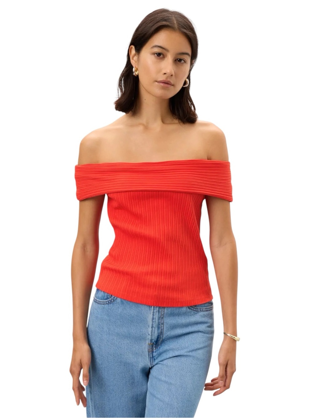 NEW Madewell Ribbed Knit Off The Shoulders Top in Red